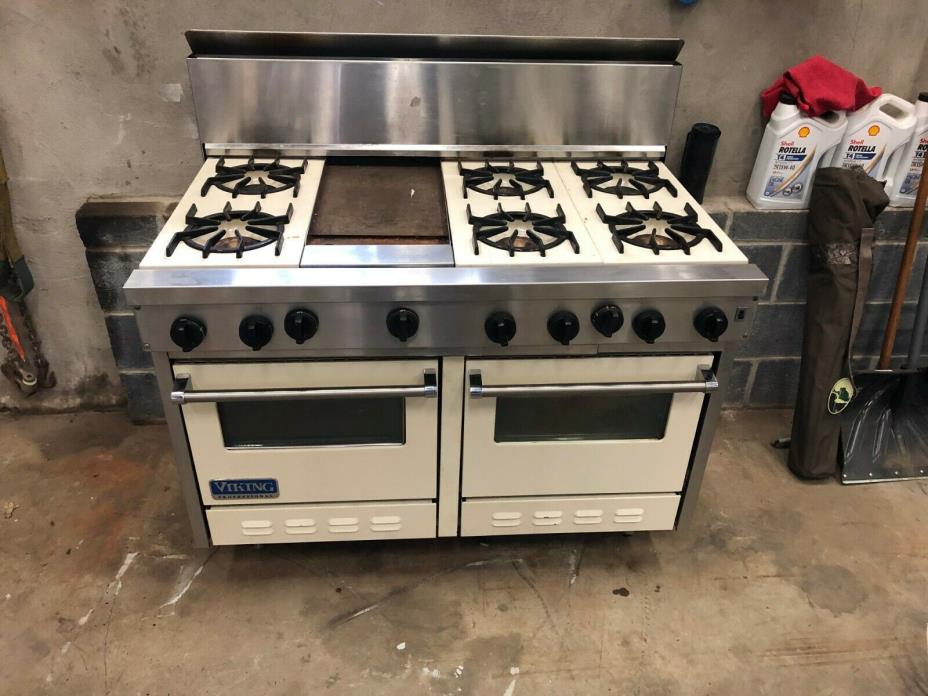 Viking VGR486 48” Professional Dual Fuel Range & Griddle W / Hood Almond White