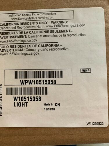 Refrigerator led light module and cover WPW10515058 W10515058 BRAND NEW OEM