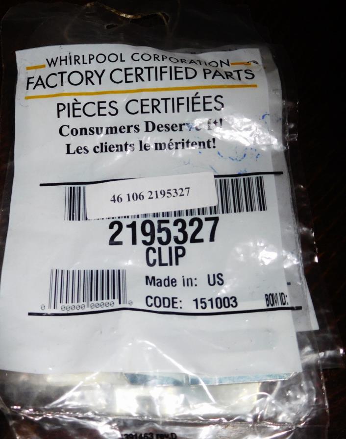 New Whirlpool Factory Certified Part 46 106 WP 2195327 Refrigerator Clip