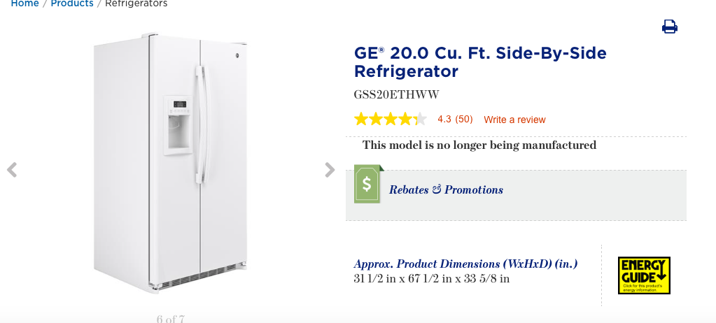 GE 20.0 Cu. Ft. White Filtered Ice & Water Side-By-Side Refrigerator GSS20ETHWW