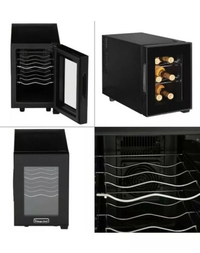 6-Bottle Countertop Wine Cooler Compact Black Temperature Control - Magic Chef