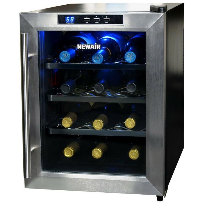 Quiet 12-Bottle Thermoelectric Stainless Steel Door Wine Refrigerator with Digit
