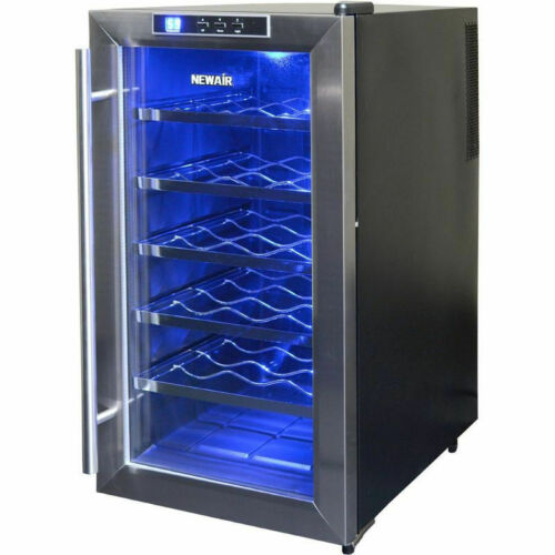 18 Bottle Stainless Steel Wine Cooler w/ Blue Light, Free Standing Refrigerator
