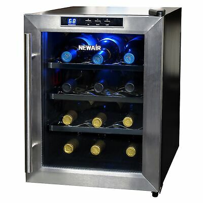 NewAir Wine Cooler 12-Bottle Single-Zone Stainless Steel Thermoelectric 3 Rack