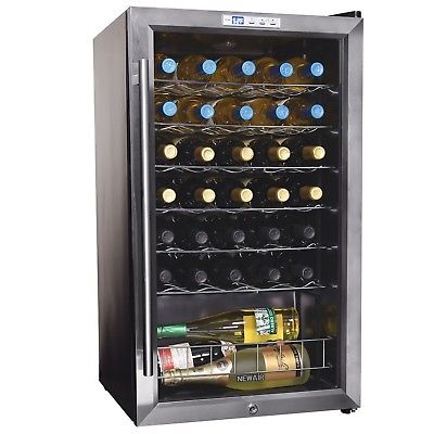 NewAir Wine Cooler and Refrigerator, 33 Bottle Freestanding Wine Chiller Frid...