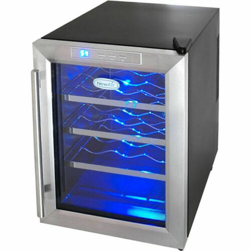 Stainless Steel 12 Bottle Thermoelectric Wine Cooler, Blue LED Countertop Fridge