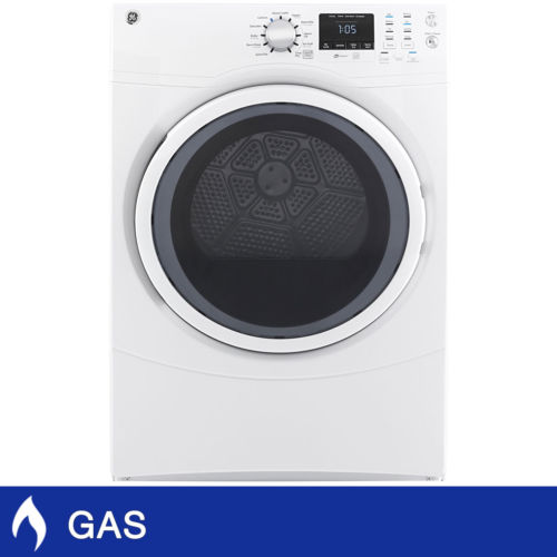 GE 7.5CuFt Front Load GAS Dryer with HE Sensor Dry in White