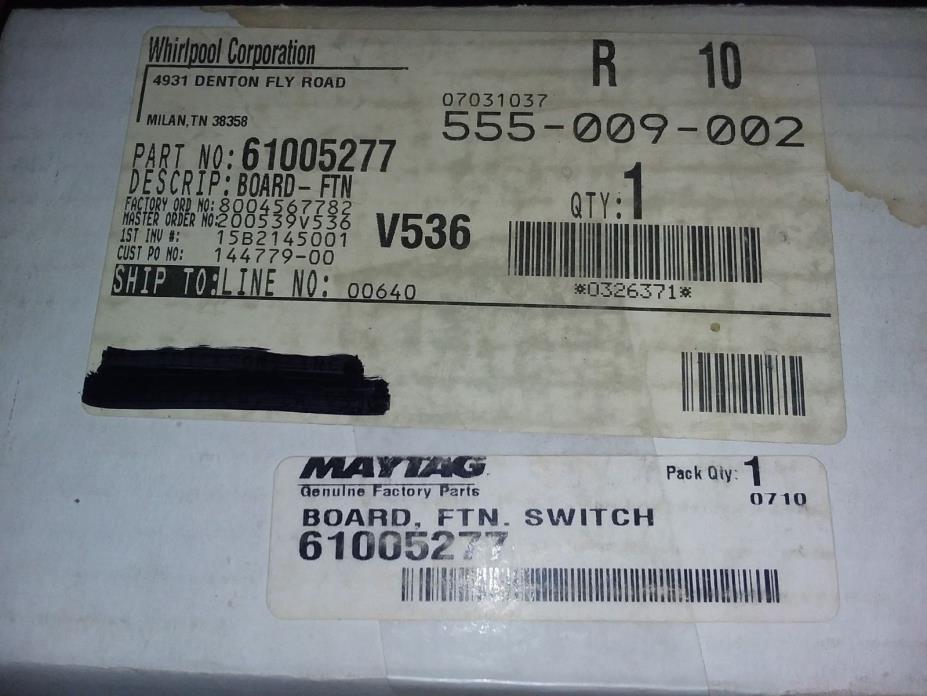 Genuine OEM. Maytag 61005277. BRAND NEW. IN ORIGINAL PACKAGING.