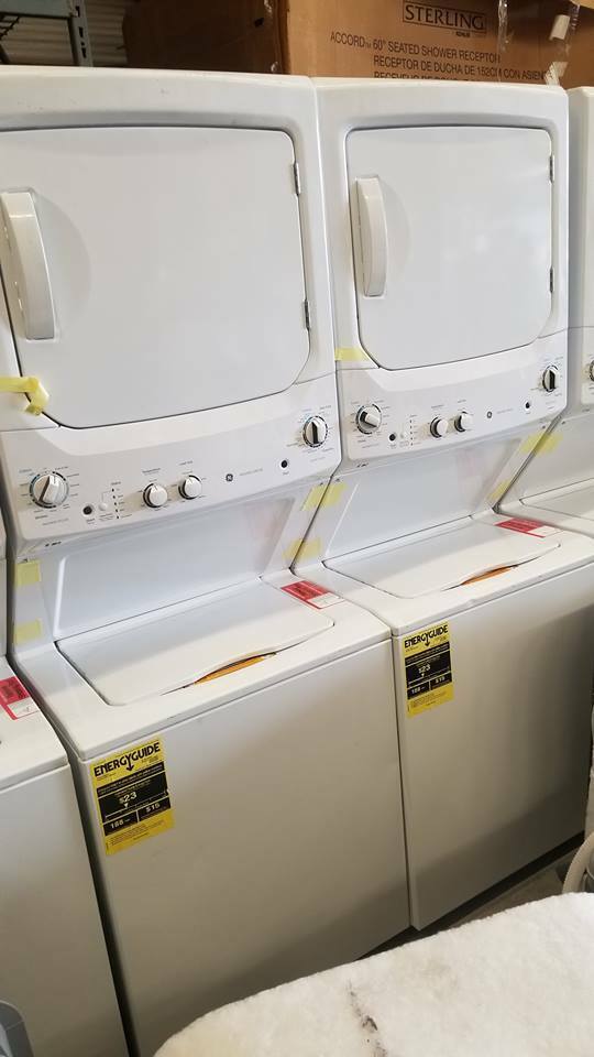 GE White Laundry Center 3.8 cu. ft. Washer & 5.9 cu. ft. 240-Volt Dryer Stacked