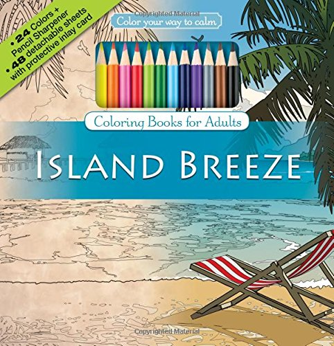 Island Breeze Adult Coloring Book Set With 24 Colored Pencils and Pencil Sharpen