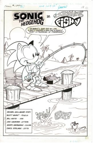 1993 Sonic The Hedgehog Issue No. 1  Slpash Page Scott Shaw! Original Comic Art