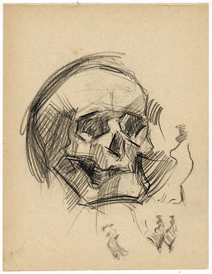 1914 Page from the school album of RUSSIAN ARTIST M.A.Markov SCULL & FIGURES