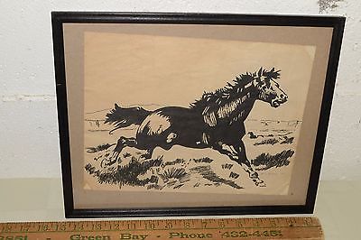 1940s Vtg ORIGINAL ART Old Western BILL BOSSE Pen Ink MUSTANG Wild HORSE Cowboy
