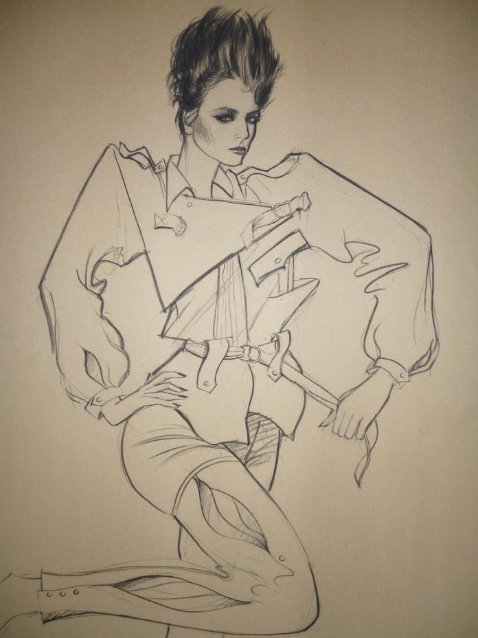 Original FASHION ILLUSTRATIONS from 1980s Original FASHION DRAWINGS Group of 2