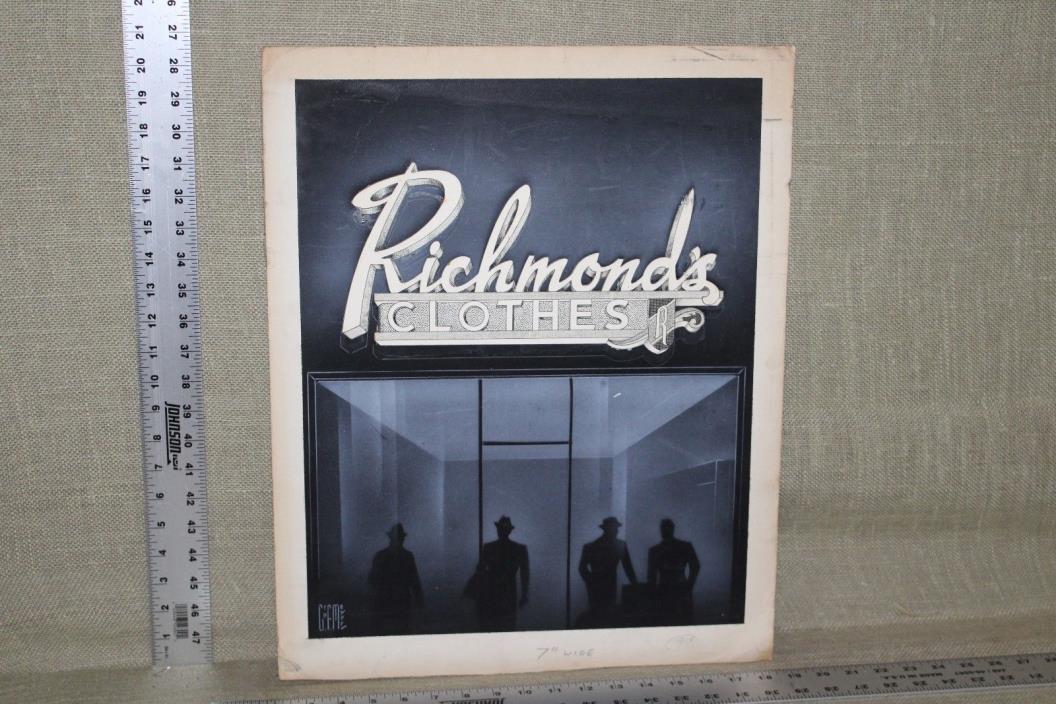 ORIGINAL 1930's RICHMOND'S CLOTHES STORE PORCEALIN NEON SIGN CONCEPT ART