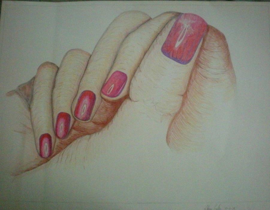 Art Work Original Artist Rendering Manicured Nails Colored Pencil Signed Dated