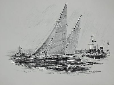Vintage Robert Pailthrope America's Cup Race Drawing Signed  Med, Pencil, Realis