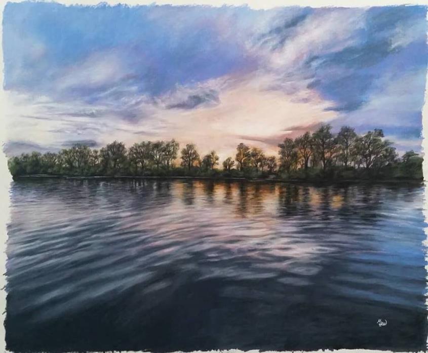 Original Landscape Lake Drawing Realism Colored Pencil 16x20