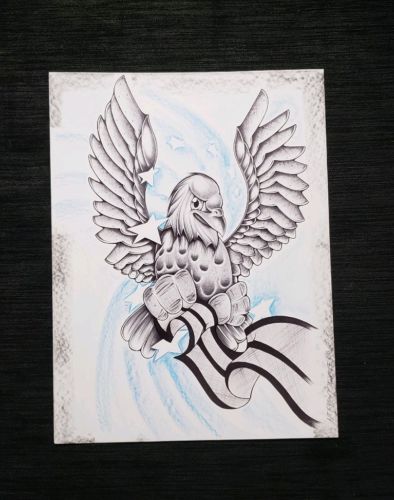Original Prison Drawing, Pen & Ink Art Black and Blue ' American Eagle'
