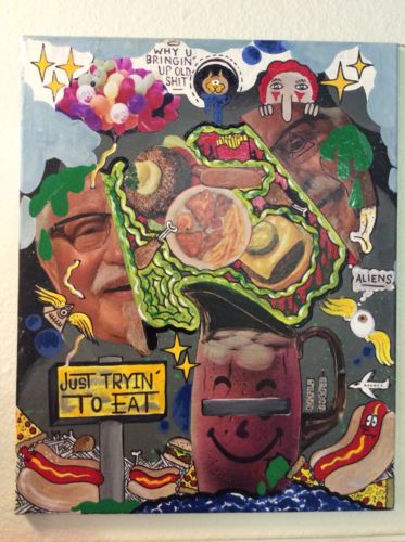 Original Collage Pop Art Painting Fast Food Mcdonalds Outsider Folk Raw 16 X 20