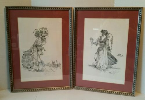 Topless Woman Water Pitcher Art Julie Kahn Valentine Signed Print 23x17 Frame