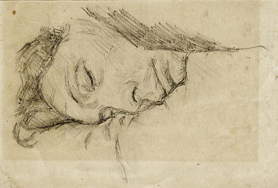A MAN FELT ASLEEP drawing by Russian artist Pyotr Lvov (1882 -1944)