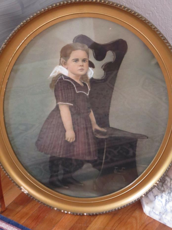 19th Century Antique Framed Charcoal Pastel Portrait of Child