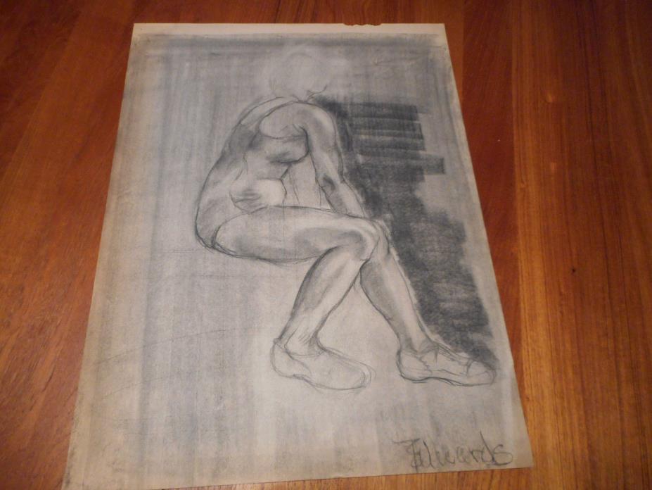 Seated Woman Figure Study Sketch Art B. Edwards 18W X 24H