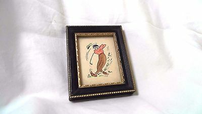 FRAMED GOLFER CARTOON DRAWING SIGNED BB LONDON COLORED