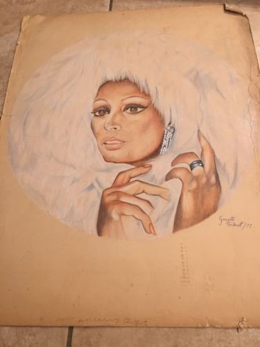 Vintage Illustration Drawing Of Sophia Loren Signed By The Artist