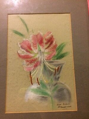 Original Pastel Work African Lily matted and framed by A.C.Miller 1942-Nantucket