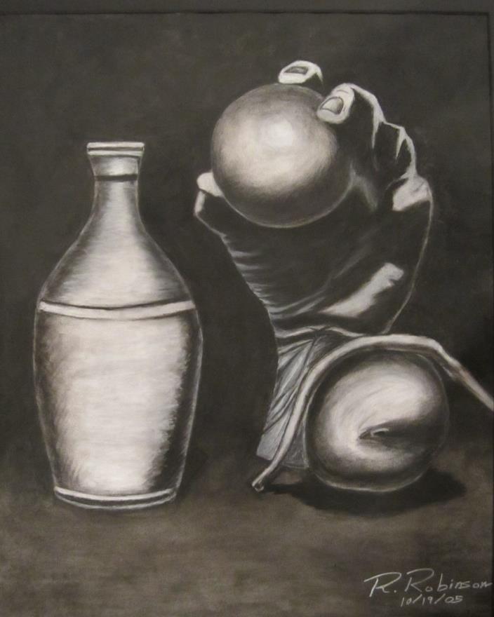 The Hand of Eclectic Life, still life, charcoal, this is a print