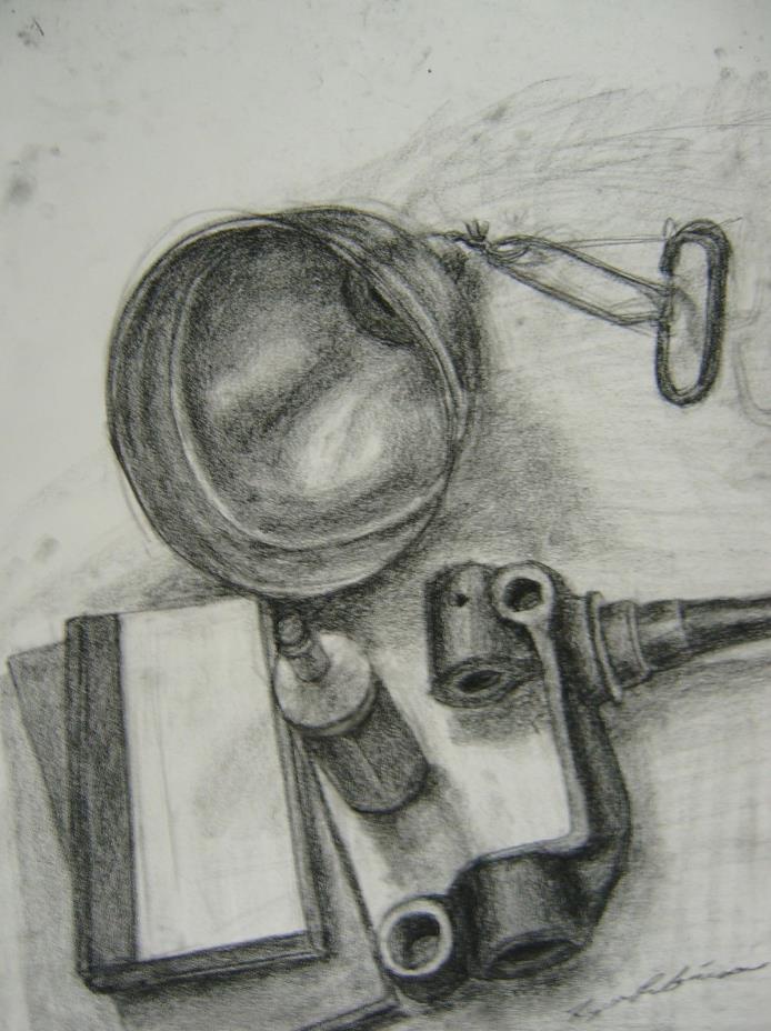 Drawing Still Life, Garage Workshop Items, conte' crayon, this is a print