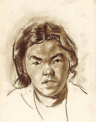 1960's album page WOMAN'S PORTRAIT by U/K Soviet Russian artist