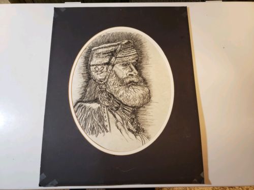 Vintage Original Art Drawing North American Trapper Pencil Sketch Unsigned