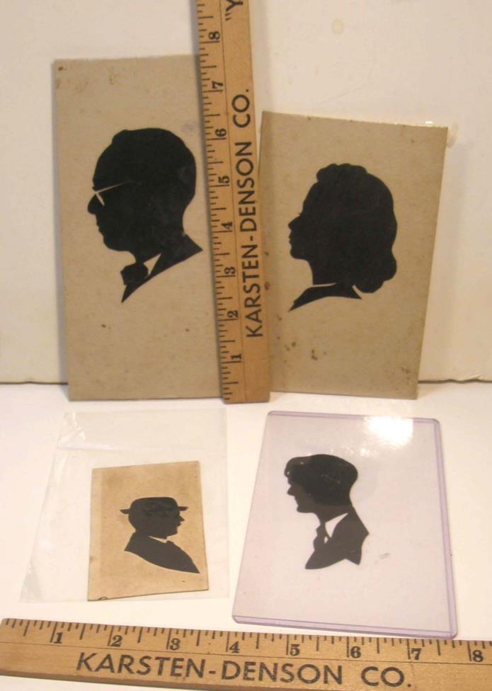 LOT OF 4 VINTAGE ANTIQUE CUT PAPER SILHOUETTES 3 MEN 1 WOMAN PROFILES