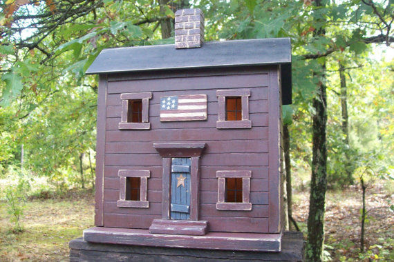Americana, Primitive Farmhouse, Lighted House, Folk Art, Saltbox, Birdhouse