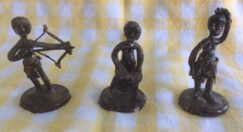 3 African Recycled Metal Folk Art Figures 2 1/4