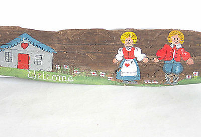 Hand Painted Folk Art Driftwood Swedish Couple Welcome 17