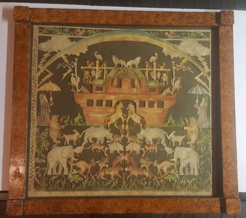 Jeri Osterhout Ryel original folk art Noah's Ark scene - primitive cut paper