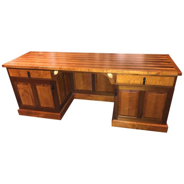 Stephen Huneck Custom Tiger Maple and Walnut Desk with Dog Motif