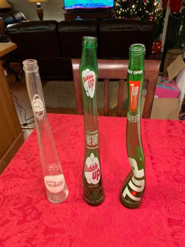 Lot Of 3 Stretch Bottles 7up Bubble Up Nesbitts