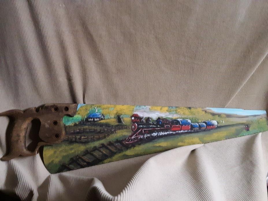 OLD RUSTIC HAND PAINTED HAND SAW SIGNED