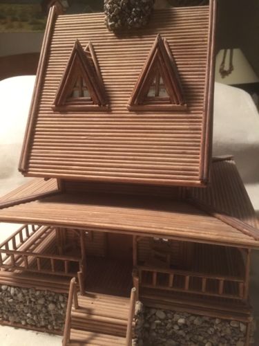 SALE! Folk Art Hand Crafted Wood Cabin With Hidden Storage