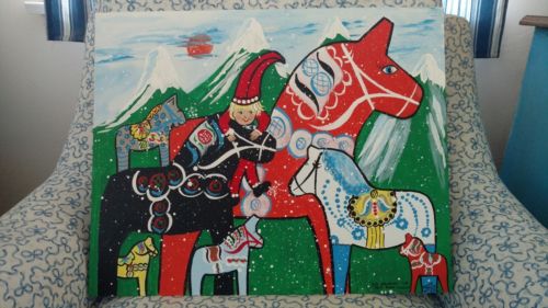 Snowing on dala horse mountain....original art...Swedish