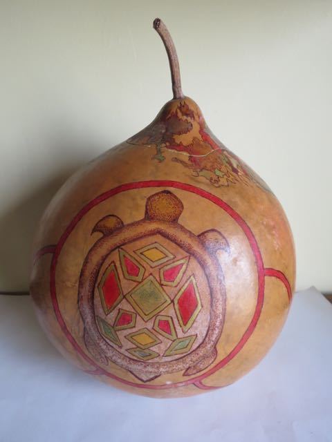 SIGNED PAINTED NATIVE Soutwestern GOURD ART JUDY BOYLES Turtle Eagle