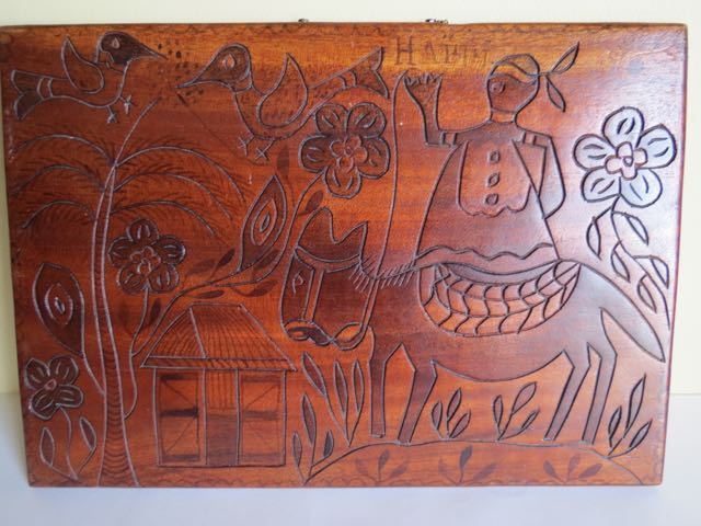 Vtg Haitian Folk Art Hand Carved Wood Wall Hanging Etched  Picture