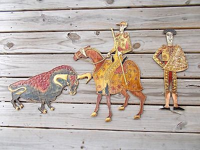 (3) Mid Century Modern Jeanne Valentine Paper Mache Sculpture Bull Matador Horse