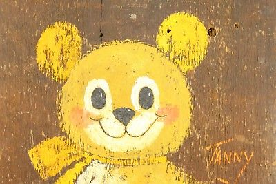 Original Vtg Bear Painting Folk Art Paint Board Childrens Bedroom Nursery Wall