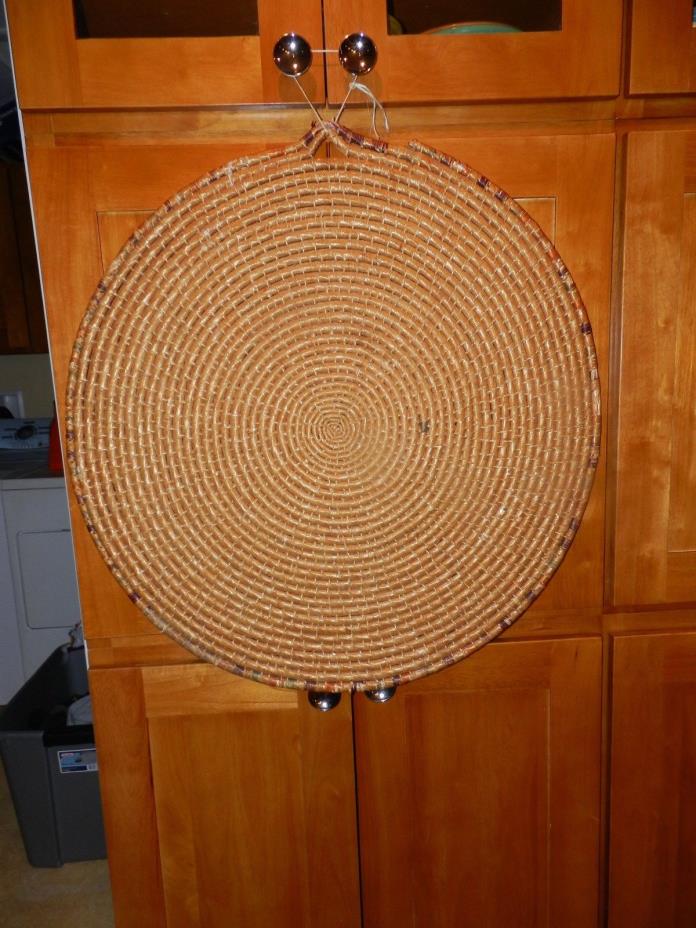 EXTRA LARGE,Antique Folk Art Basket.FLAT TRAY- Pine Needles & Raffia,31.5 IN.DIA